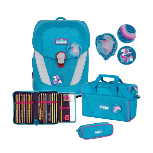 Scout Sunny II Dolphins Funny Snaps Schulranzen Set 4tlg.